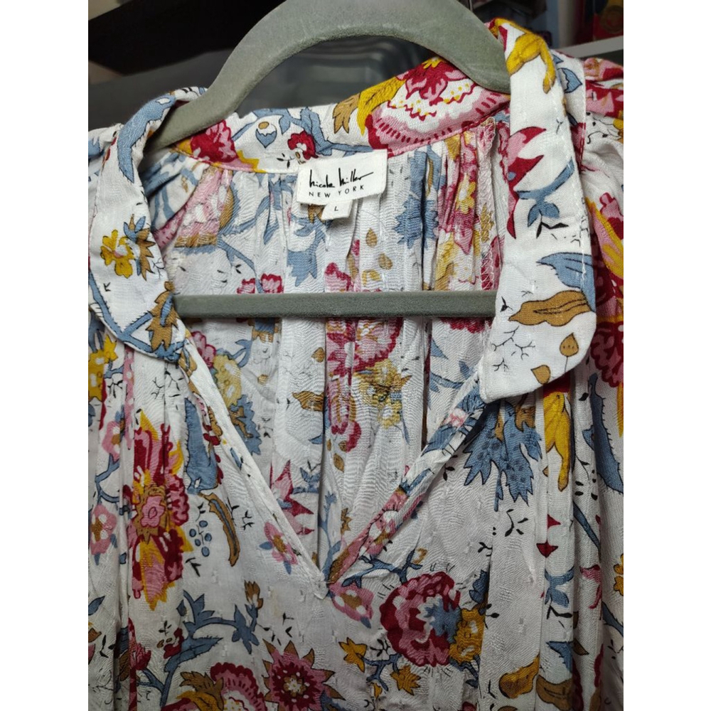 Nicole Miller White Floral Blouse L - Picture 4 of 7